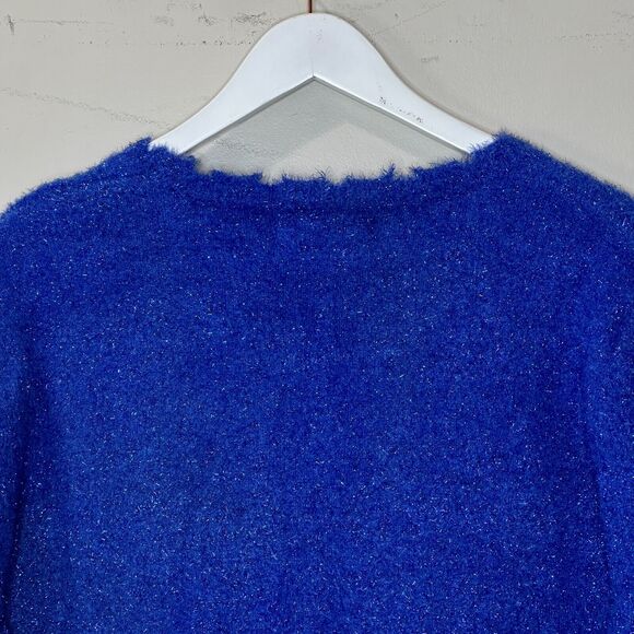 Sandrine Rose Pullover Long Sleeve Raw Hem Sweater Blue Metallic Women's XS NWT - Picture 7 of 8